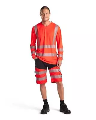 Buy Blaklader Red Men's Hi-viz UV Blocking UPF40+ Long-sleeve T-shirt #3385 • 81.12£