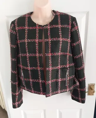Buy Ladies M&S Open  Jacket Black Red Check Size 12 Boucle Tweed  • 24£