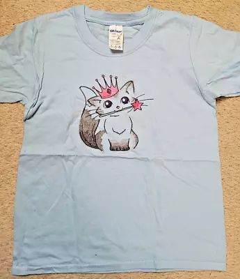 Buy PRINCESS KITTY - 100% Cotton Embroidered T-shirt In Blue BNWoT  Age 7-8 • 4.99£