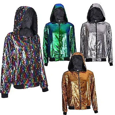 Buy Sequin Hooded Festival Jacket Hoodie Rave Party Shiny Sparkle Gear Outfit • 35.95£