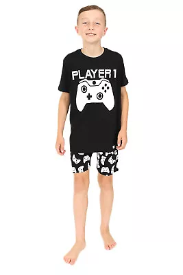 Buy Boys Gaming Player 1 Cotton Short  Pyjamas Black White  • 10.99£