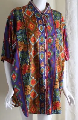 Buy Venezia Vintage 80s 90s Wild Art-to-Wear Sz 22/24 2X Southwest Floral Shirt Top • 56.38£
