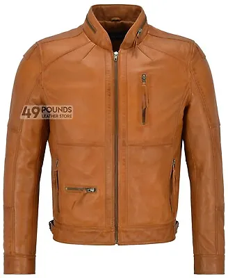 Buy Mens Leather Jacket 100% REAL NAPA Zip Collar Biker Style Jacket 9056 • 49£