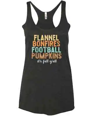 Buy Flannel Bonfires Football Pumpkins Its Fall Y'all Saying Friend Trendy Racer Tan • 24.62£