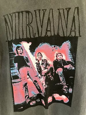 Buy Men’s Grey Acid Wash Nirvana Band T Shirt Size Medium VGC • 10£