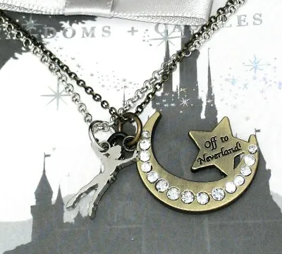 Buy Disney Park Authentic 2 Necklaces✿ Peter Pan Off To Neverland Stars Moon Jeweled • 17.95£