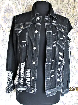 Buy Dark Grey Distressed Cotton Denim Jacket By BOOHOO BLUE Size 14 • 6.99£