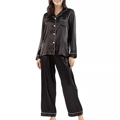 Buy Ladies Women Plain Silky Satin Pyjamas Silk PJ'S Sleepwear Long Sleeve Nightwear • 15.32£