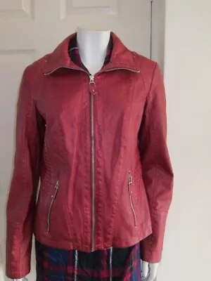 Buy Morena UK 16 Maroon Red Faux Leather Fully Lined Biker Jacket Great For Autumn • 30£