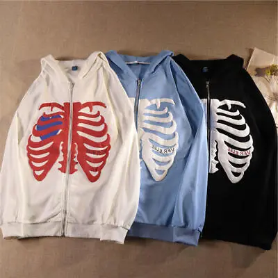 Buy Skeleton Hoodies Women Gothic Black Zip Up Oversized Sweatshirt Harajuku Hoode • 11.62£
