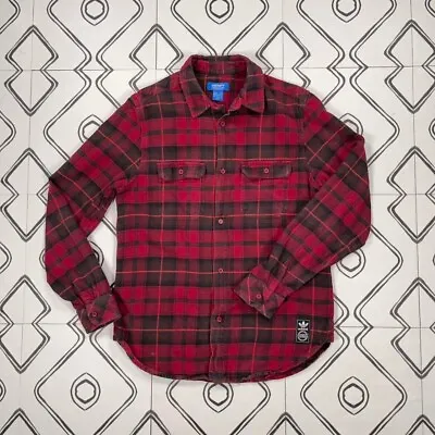 Buy Vintage Adidas Originals Red & Black Checkered Long Sleeve Flannel Cotton Shirt • 18£