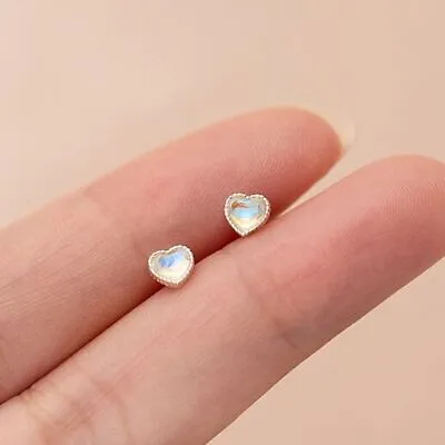 Buy 925 Sterling Silver Heart Moonstone Stud Earrings Jewellery Women Girls Gift UK • 3.49£