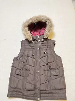 Buy Mossimo Hooded Puffer Jacket Vest Womens XXL Brown Hooded Faux Fur Jacket • 23.33£