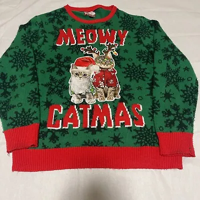 Buy Party Sweater Mens XL Red Green Meowy Catmas Christmas Sweater • 13.23£