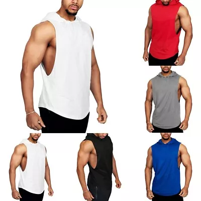 Buy Men's Bodybuilding Sleeveless Hoodie Tank Top Gym Workout Fitness Vest • 10.30£
