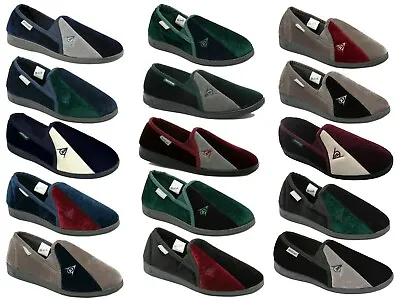 Buy Mens Dunlop Full Slippers Velour Two-Tone Twin Gusset Comfy Warm Size 6-13 UK • 13.99£