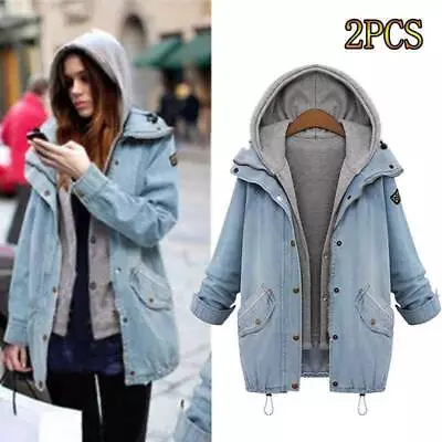 Buy Lady Womens Winter Jackets Hooded Gilets + Denim Coats Button Jean Top Oversized • 32.99£