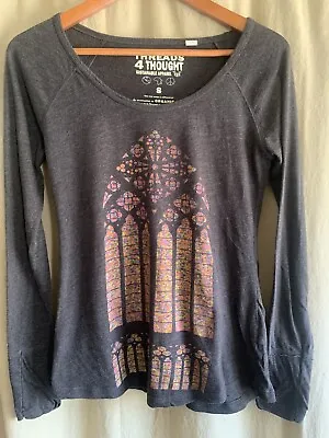 Buy Threads 4 Thought Sz S Cathedral Stained Glass Window Long Sleeve Gray T-Shirt • 9.46£
