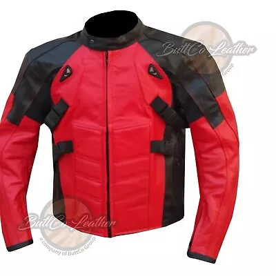 Buy Ryan Reynolds DEADPOOL RED BLACK LEATHER JACKET Armoured Cow Leather Biker Style • 144.99£