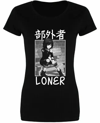 Buy Loner - Ladies Black T-Shirt, Gothic Sexy Anime Girl Outcast Gift Tokyo Spirit 2 • 17.95£