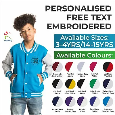 Buy Personalised Kids Varsity Baseball Jacket Custom Embroidered School College Wear • 21.39£