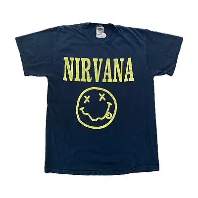 Buy Early 2000’s Vintage Nirvana Smiley T-Shirt With Spell Out Back Print. Size M.  • 19.99£
