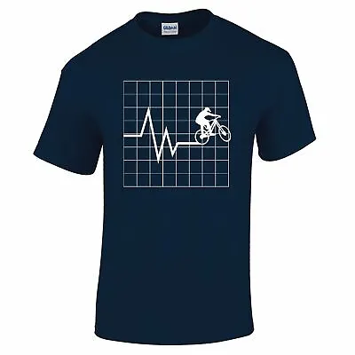 Buy Mountain Bike MTB Gifts Accessories Heartbeat Biking T Shirt For Men • 10.97£