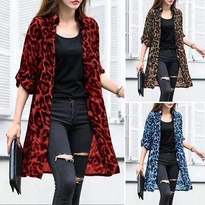 Buy Womens Long Sleeve Leopard Printed Tops Shirt Kimono Cardigan Beach Cove Up  • 9.83£