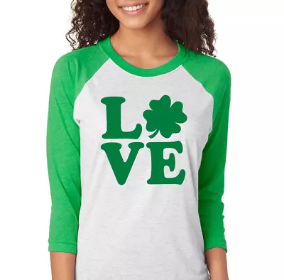 Buy LOVE St Patrick's Day Raglan Baseball Shirt Lucky St. Patricks 4 Leaf Clover • 19.29£