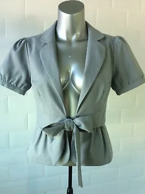 Buy Size 10 Grey Pinstripe Tie Front Jacket Shortsleeve Goth Steampunk Whitby Spring • 15£