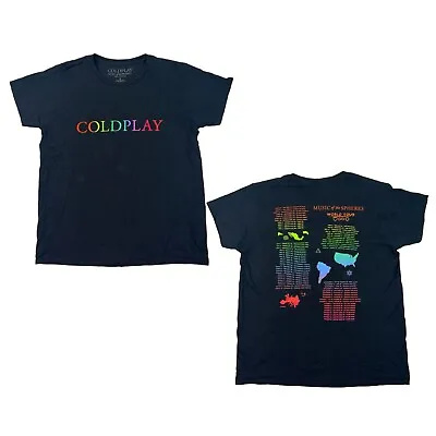 Buy Coldplay Music Of Spheres World Tour Rainbow Logo T-Shirt Black Womens M Medium • 18.89£