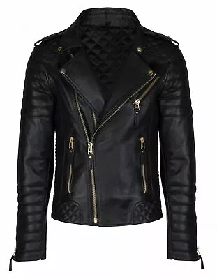 Buy New Men's Genuine Lambskin Leather Jacket BLACK & RED Slim Fit Biker Jacket • 69.99£