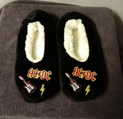 Buy AC/DC - Black Fuzzy Slippers - No Size Label - Measure 10  Long X 4  Wide • 10.61£