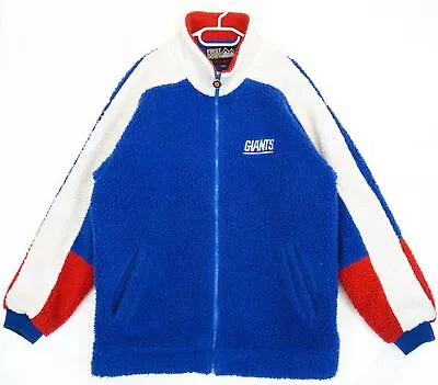 Buy VTG NFL First Down NY Giants Blue Oversized Deep Pile Fleece Jacket Size 2XL • 41.35£