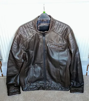 Buy Mens New Brown Point Zero Faux Leather Lined Biker Jacket Size XL • 35£