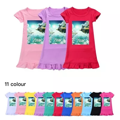 Buy Girl Zelda Legend Kingdom Tears Print Pajamas Short Sleeve Dress T-shirt Skirt • 8.66£