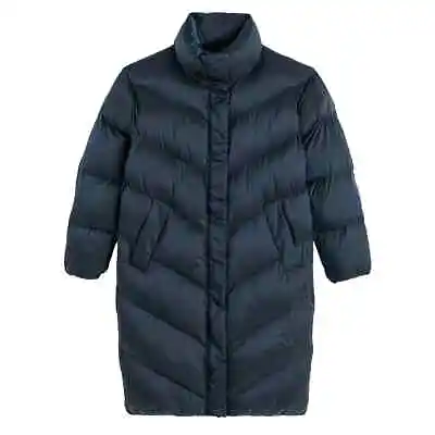 Buy La Redoute Long Puffer Jacket Size 8 14 Navy Metallic Shine Chevron RRP £99 • 39.97£