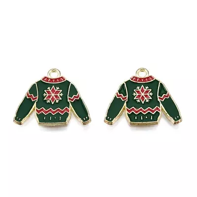 Buy 10 Pretty Christmas Sweater / Jumper Gold Tone Pendants With Enamel Detail • 4.25£
