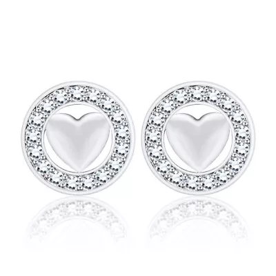 Buy 925 Sterling Silver Love Heart CZ Circle Stud Earrings Women Girl Jewellery Gift • 3.29£