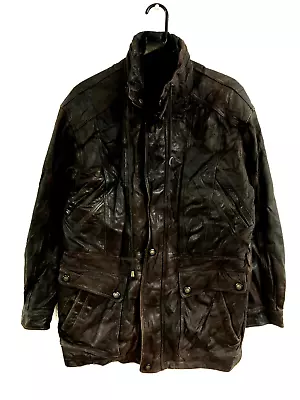 Buy Vintage 90s Y2K C&A Dark Brown Leather Jacket Coat Men's Medium • 24.99£