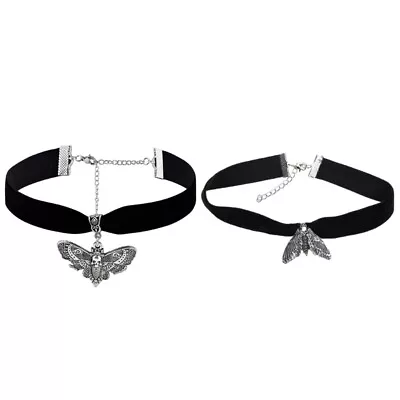 Buy Black Skull Moth Choker Necklace Gothic Grunge Black Velvet Jewelry Gorgeous • 6.14£