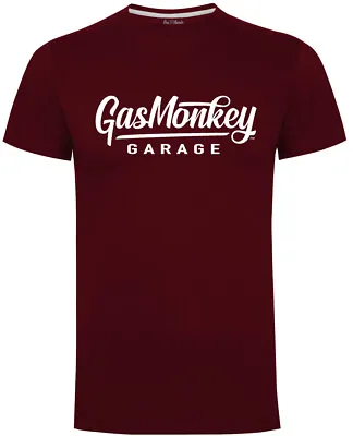 Buy Official Gas Monkey Garage Large Script Logo Burgundy T-Shirt • 9.95£
