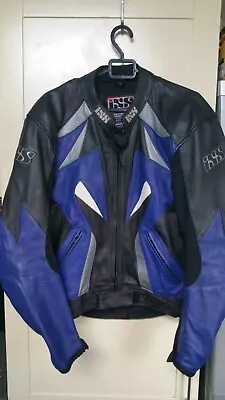 Buy IXS Black, Silver & Blue Leather Motorbike Jacket With All Protectors  • 29.99£