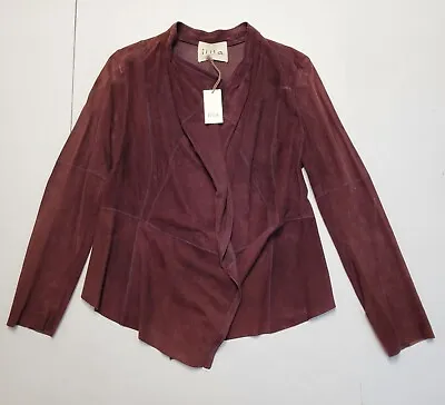Buy $988 ILLIA Raisin Dark Red 100% Suede Leather Open Drape Jacket WOMEN'S Size 10 • 161.03£
