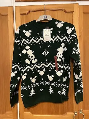 Buy Pull And Bear Mickey Mouse Christmas Jumper Sweater Green Size Medium New RRP£36 • 16.95£