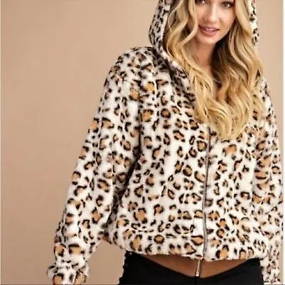 Buy Eesome Leopard Faux Fur Hooded Bomber Jacket NEW—Women’s Size S/M—Ivory • 14.17£