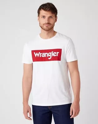 Buy Mens Wrangler Short Sleeve 100% Cotton Red Logo T Shirt Top White Red Size Small • 19.99£