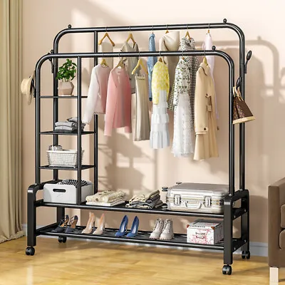 Buy Heavy Duty Clothes Rail Rack Garment Hanging Display Stand Shoes Storage Shelves • 48.99£