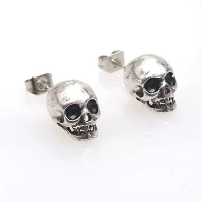 Buy Gothic Punk Silver/Black Skull Hoop Earrings For Men Women Holidays Jewelry • 5.36£