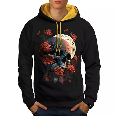 Buy Wellcoda Rose Skull Mens Contrast Hoodie, Mexican Gothic Casual Jumper • 30.99£